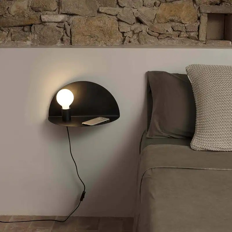 Economico Lampada da parete nera mensola integrata Faro 01004 uso camera letto