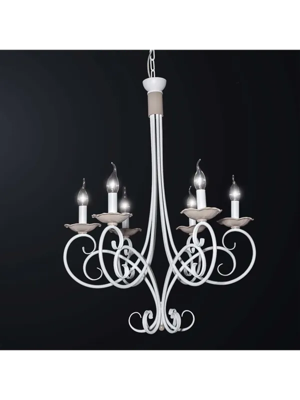 Lampadario contemporaneo in ferro battuto bianco e tortora 6 luci BGA 3065-6 Di Tendenza