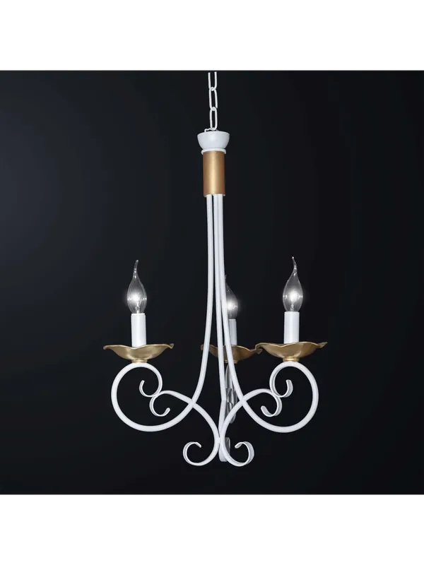 Lampadario classico in ferro battuto bianco e oro 3 luci BGA 3065-3 Promozione Esclusiva