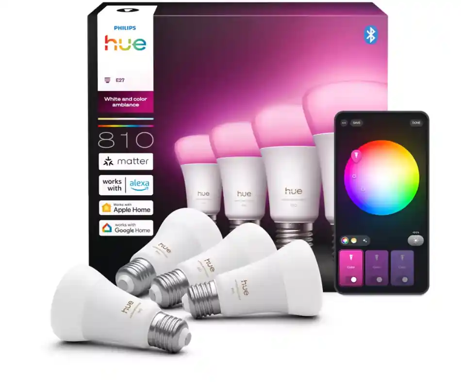 4 Lampadine smart LED E27 60W RGB Bluetooth Philips 36448600 Prezzo Conveniente