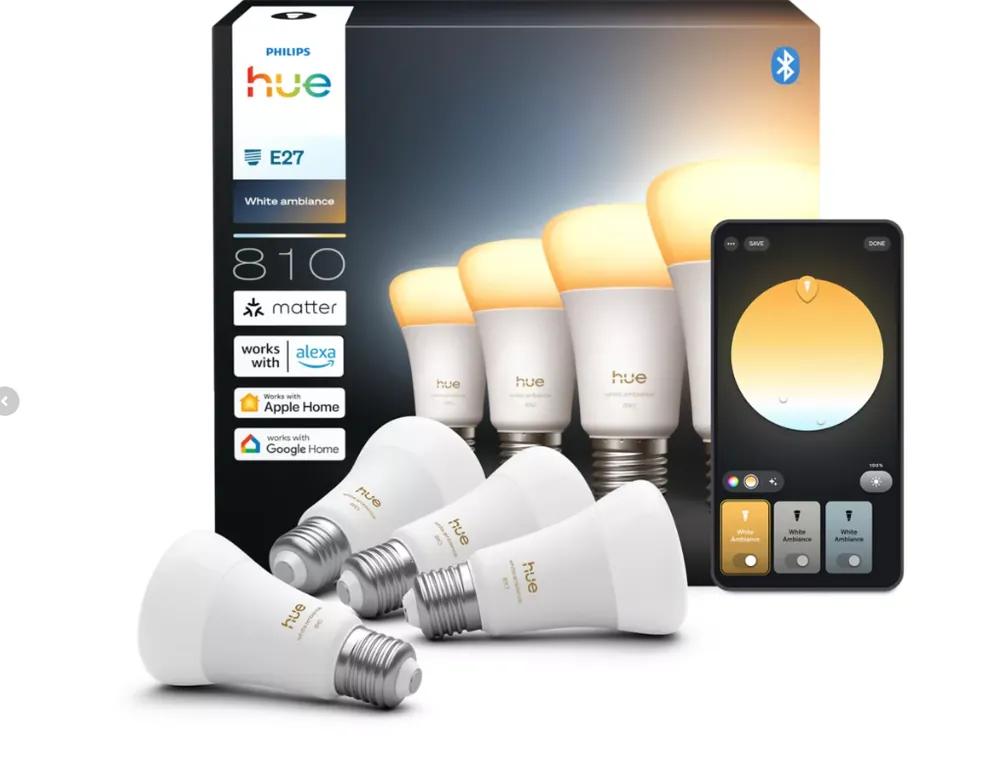 Consegna Rapida Lampadine smart LED E27 bianco regolabile Philips Hue 36474500 set 4 pezzi