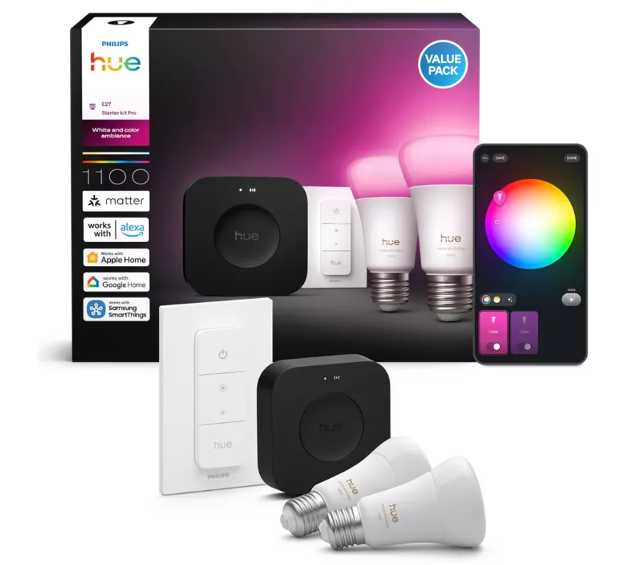 Kit Bridge PRO + 2 Lampadine Philips Hue White & Color Ambiance Smart E27 75W + Dimmer - 37468300 Prezzo Basso