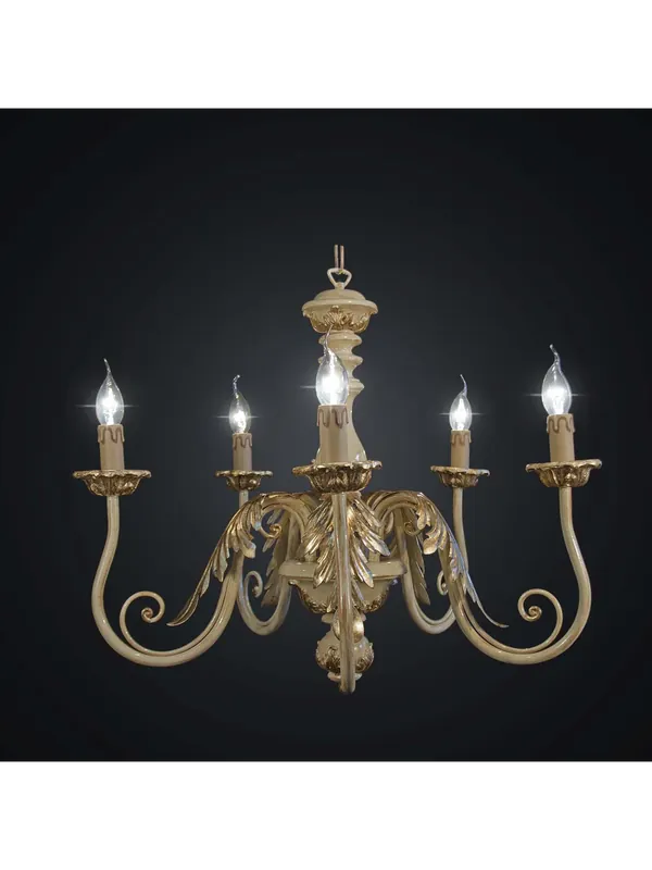 Lampadario classico in legno foglia oro e avorio a 5 luci BGA 2043-5 Soddisfatti O Rimborsati