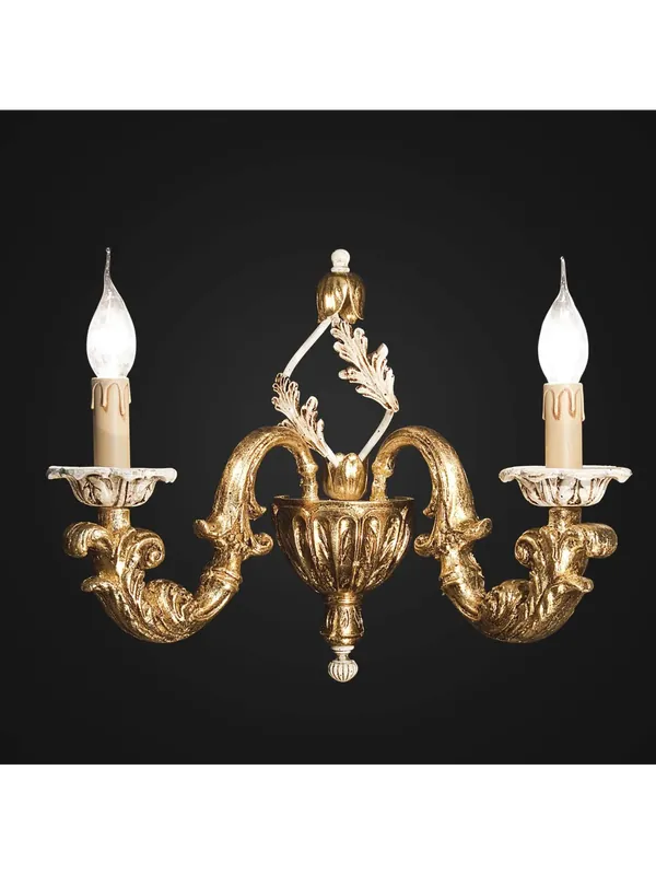 Spedizione Espresso Applique classico in legno foglia oro e avorio 2 luci BGA 1810-a2