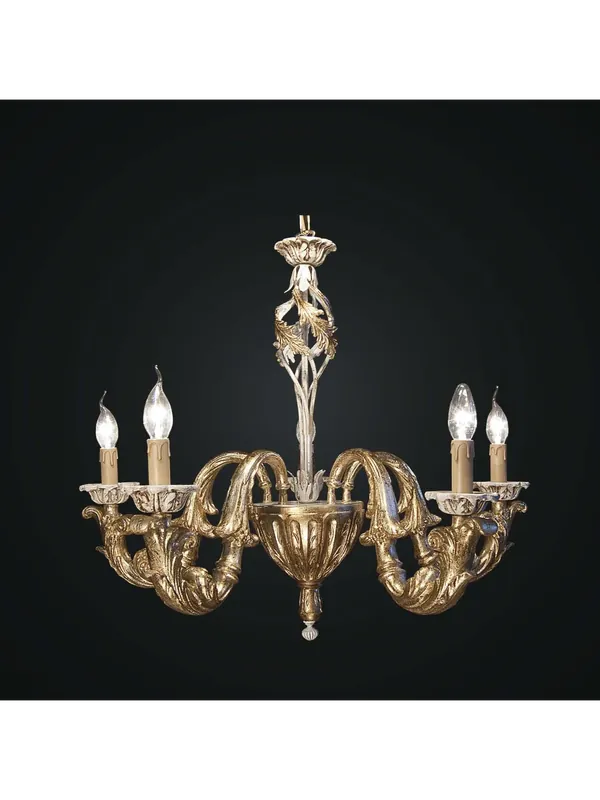 Promozione Lampadario classico in legno foglia oro e avorio 5 luci BGA 1810-5