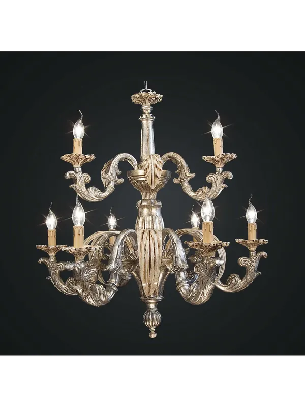 Miglior Prezzo Lampadario classico legno e ferro battuto foglia argento 9 luci BGA 1798-63