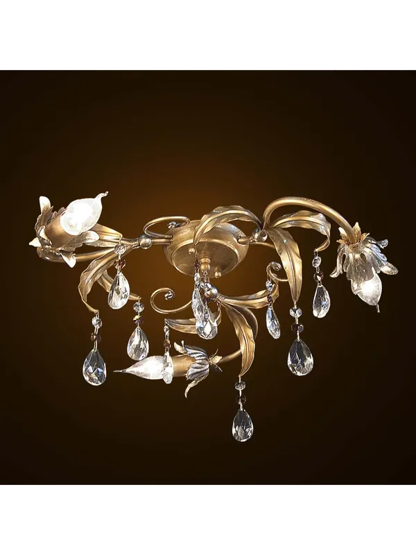 Subito Disponibile Plafoniera classica in ferro battuto foglia oro-argento 3 luci BGA 1595-pl3