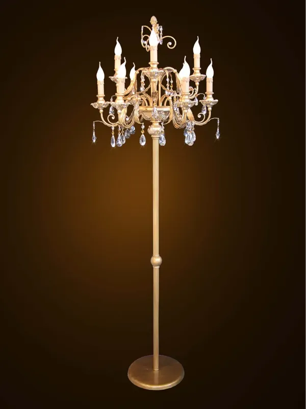 Offerta Lampo Piantana classica in legno ferro battuto foglia oro-argento 9 luci BGA 1595-pt
