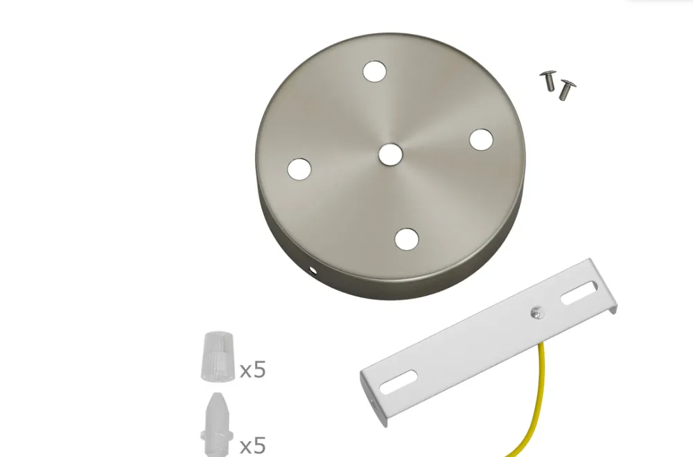 Rosone metallico cilindrico 5 fori soffitto Creative-Cables KRM575FTIS finitura satinata per lampadari multipli Popolare
