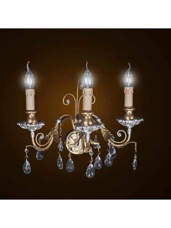 Scelto Dai Clienti Applique classico legno e ferro battuto foglia oro-argento 3 luci BGA 1595-a3