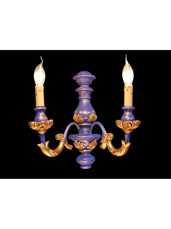 Applique in legno classico blu‘ e foglia oro 2 luci BGA 1479-a2 Consegna Rapida