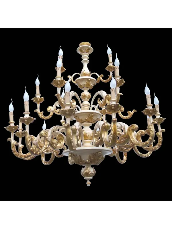 Lampadario in legno classico avorio e foglia oro 21 luci tre piani BGA 1479-12-6 Consegna Rapida