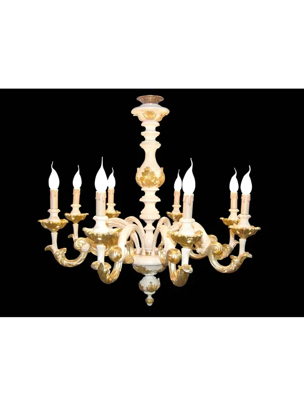 Offerta Lampo Lampadario in legno classico avorio e foglia oro a 8 luci BGA 1479-8m