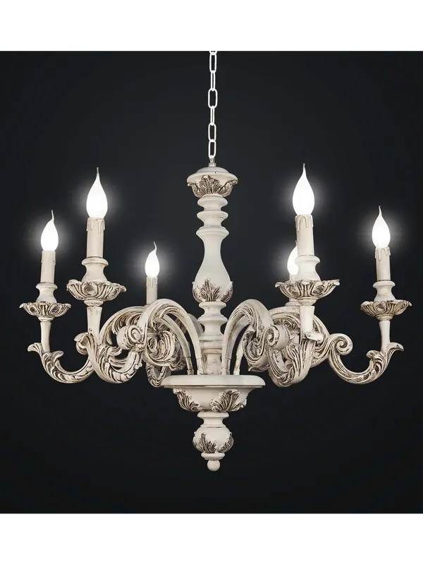 Lampadario in legno classico bianco invecchiato a 6 luci BGA 1479-6m Non Perdere