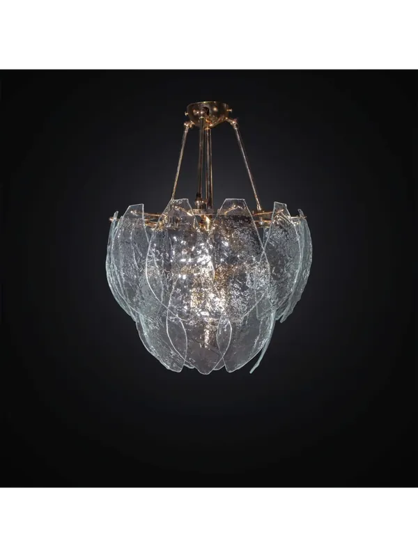 Lampadario classico oro con 20 vetri murano trasparenti 5 luci BGA 3020-20v Consegna Rapida