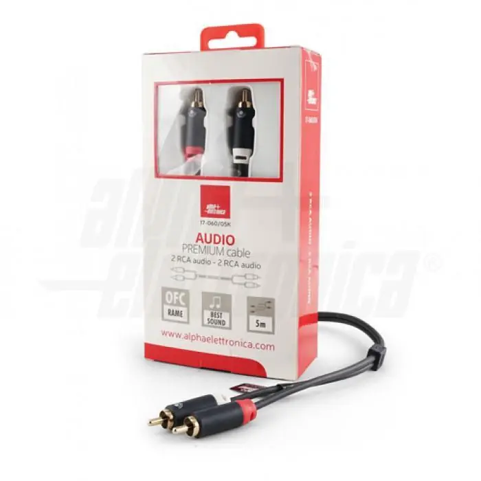 Cavo audio 2 RCA 2 RCA oro 5 metri Alpha Elettronica 17-060/05K Super Prezzo