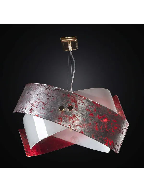 Lampadario moderno in vetrofusione rosso foglia argento 4 luci BGA 2274-s55 Ordina Subito