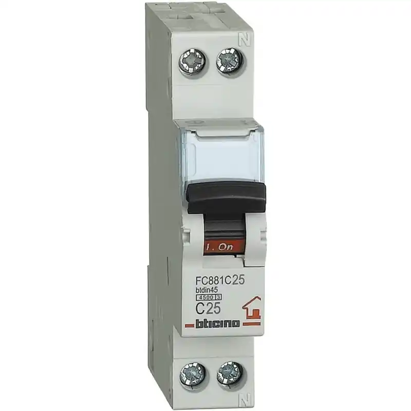 Non Perdere bticino btdin rs interruttore magnetotermico 1p+n curva c In 25a Icn 4,5ka vn 230 vac 1 modulo bticino fc881c25