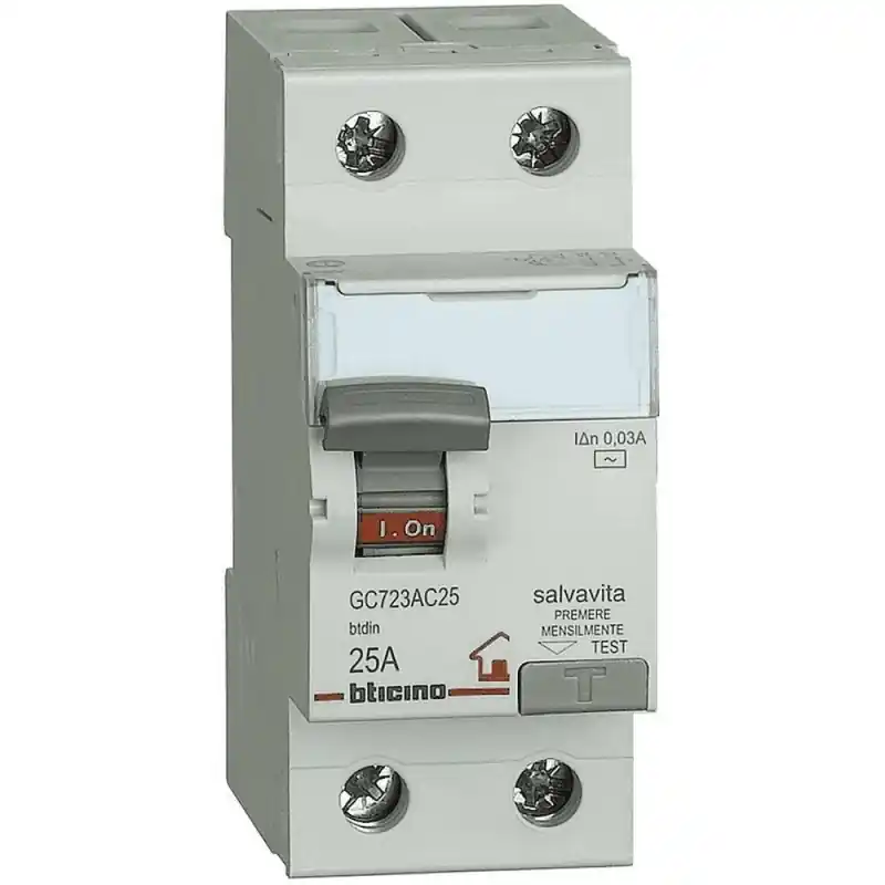 Reso Gratuito bticino btdin interruttore differenziale salvavita 2p tipo ac In 25a Idn 30ma vn 230/400 vac 2 moduli biticino gc723ac25