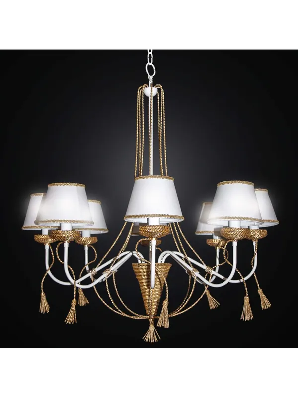 Lampadario rustico in ferro battuto corda bianco e oro 8 luci BGA 2262-8fb Promozione