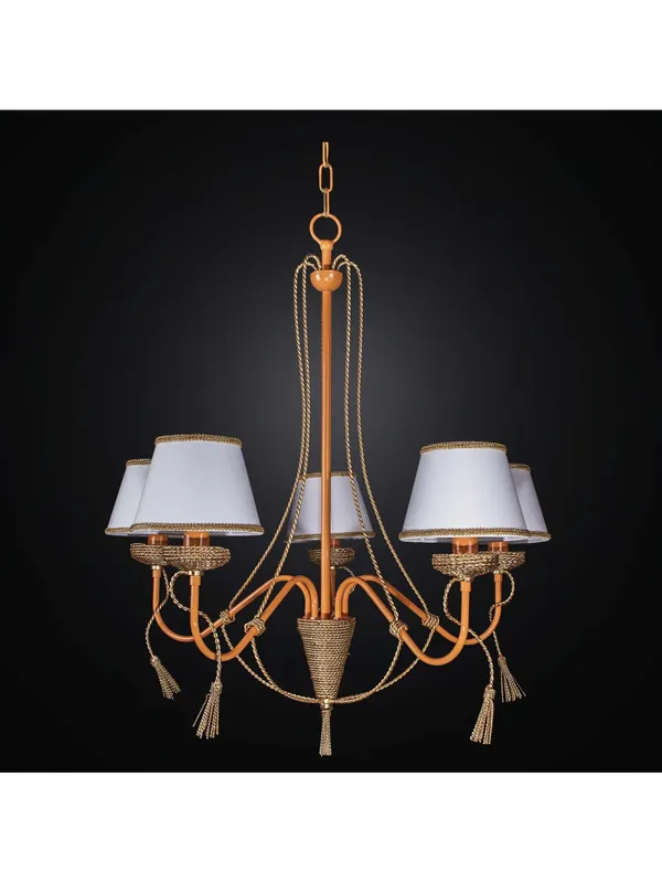 Ultime Pezzi Lampadario rustico in ferro battuto corda marrone e oro 5 luci BGA 2262-5fb