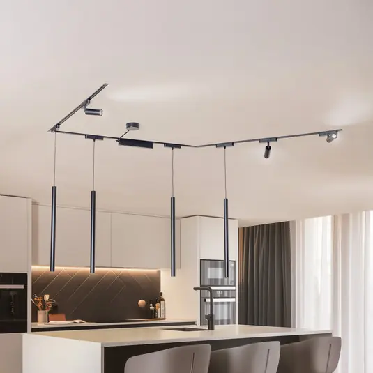 Sistema a binario Lumaro, faretti, sospensione, a 7 luci, nero, 48V, dimmer Pagamento Sicuro
