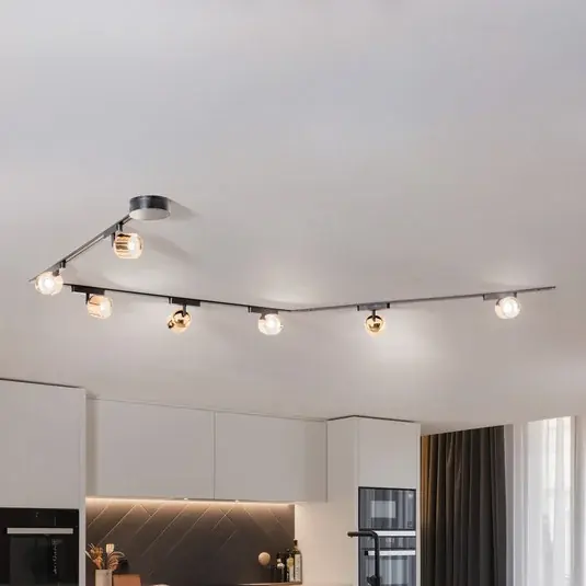 Sistema a binario Lumaro, faretti, a 7 luci, oro, Ø8cm,48V,dimmerabile Ordina Subito