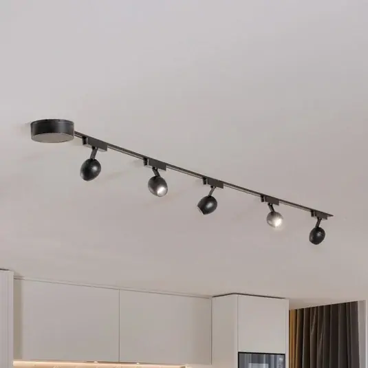 Must-Have Sistema a binario Lumaro, faretti, a 5 luci, nero, Ø6cm, 48V, dimmerabile