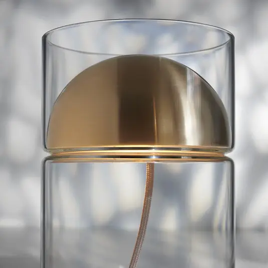 Prezzo Di Fabbrica Oluce lampada da tavolo LED Medusa, color oro, vetro, altezza 30 cm