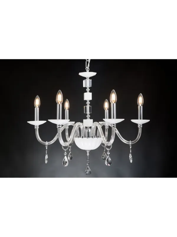 Lampadario moderno in cristallo 6 luci Design Swarovsky Cubo bianco Ultime Pezzi