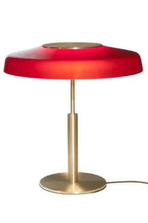 Nuovo Arrivo Oluce Lampada da tavolo LED Dora, dorata, rossa, metallo, PMMA