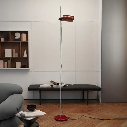 Non Perdere Oluce Piantana LED Colombo, rosso/cromo, metallo, 2.700 K