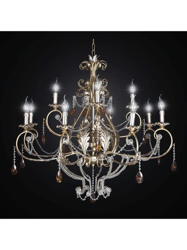 Spedizione Espresso Lampadario classico in ferro battuto e cristallo 12 luci BGA 2343-12
