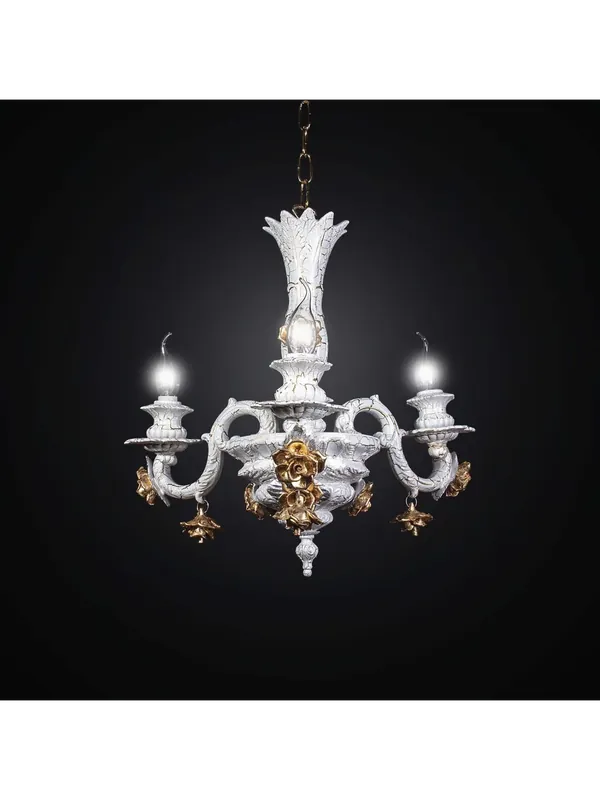 Lampadario classico in ceramica bianco con rose 3 luci BGA 2509-3 Più Venduto