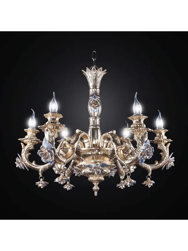 Lampadario classico in ceramica foglia oro con rose 6 luci BGA 2509-6 Consegna Rapida