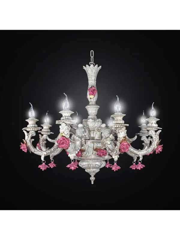 Occasione Imperdibile Lampadario classico in ceramica bianco con rose 8 luci BGA 2509-8