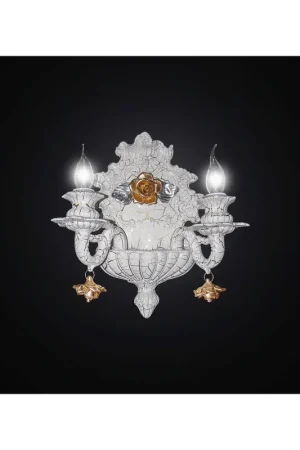 Affare Applique classico in ceramica con rose foglia oro 2 luci BGA 2509-a2