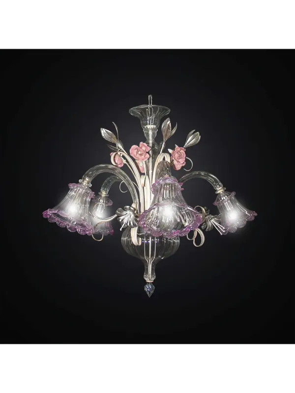 Lampadario murano classico ferro battuto colorato a 5 luci BGA 3007-5 Super Prezzo