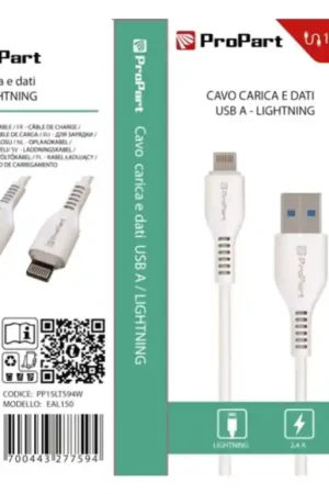 Cavo USB A Lightning 2.4A 1.5 metri LIFE365 ITALY PP15LT594W confezione da 10 Consegna Rapida