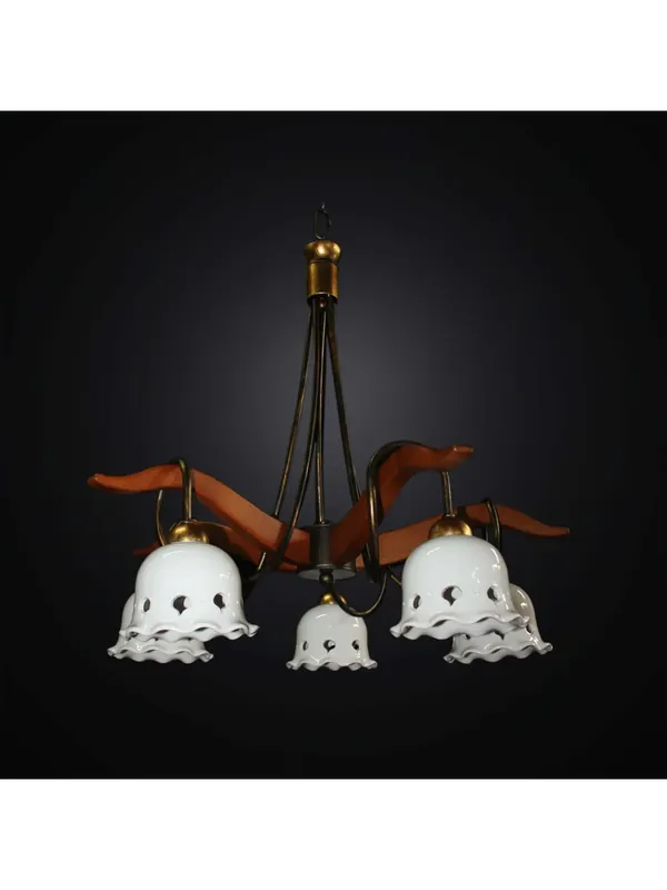 Lampadario rustico classico in legno e ceramica a 5 luci BGA 2991-5 Quantità Limitata