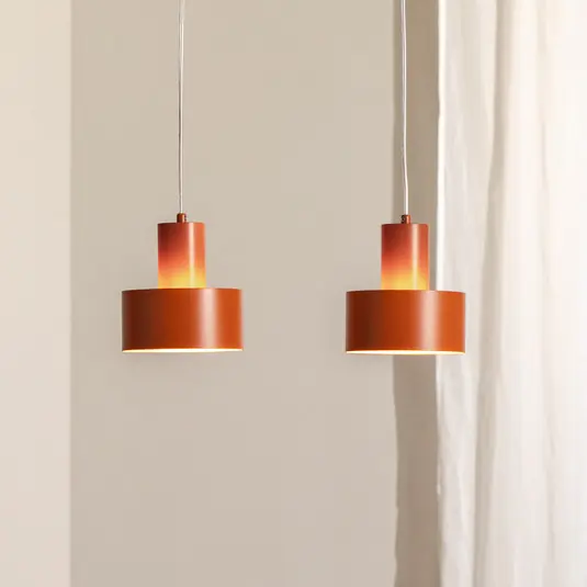 Lampada a sospensione Rif 2, rosso mattone, a 2 luci, lineare, acciaio Ultime Pezzi