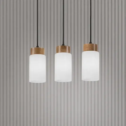Lampada a sospensione Markus, vetro opalino/legno di quercia, lunghezza 60 cm a Offerta Del Giorno