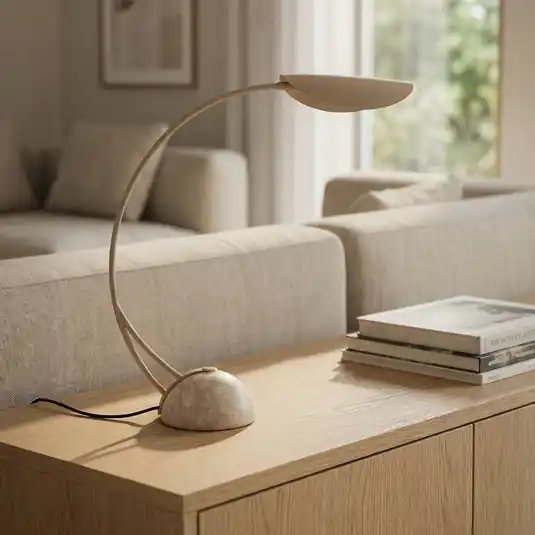 Lucande Lampada da tavolo Rivera, beige, metallo, pietra, 51 cm, G9 Subito Disponibile