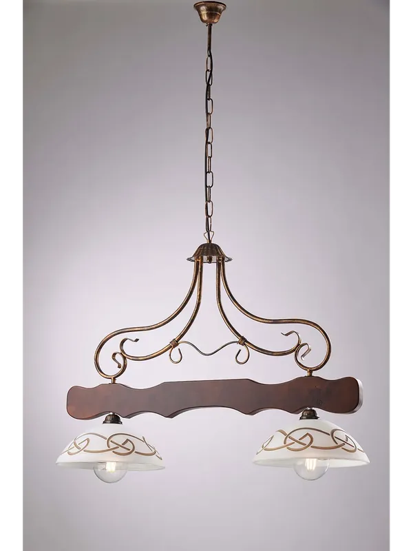 Prezzo Basso Bilanciere a lampadario rustico in legno e vetro 2 luci LGT Spello 001