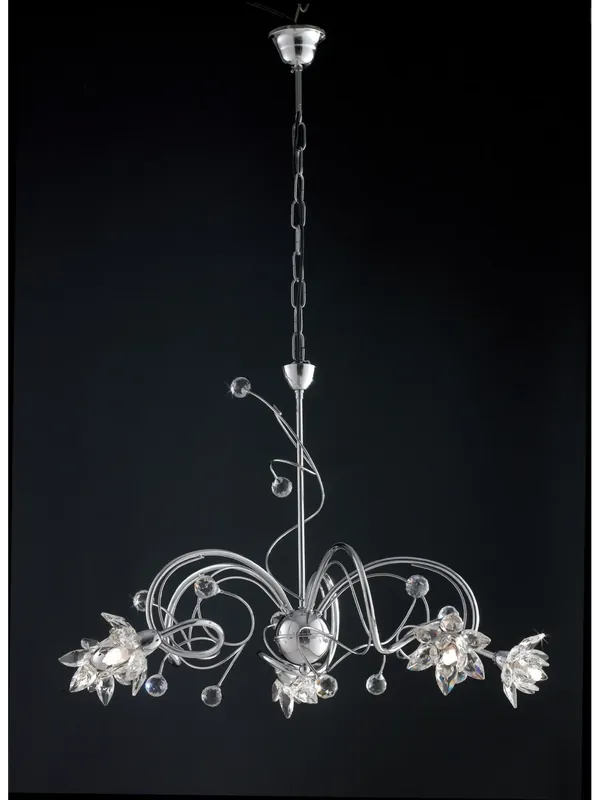 Spedito Oggi Lampadario moderno cromato con cristalli 5 luci LGT Madrid sp5