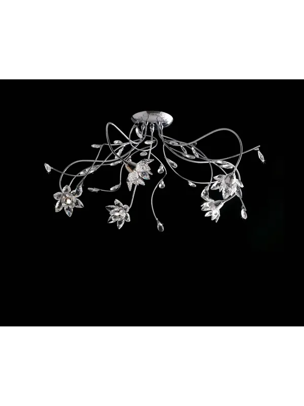 Plafoniera moderna cromata con cristalli 6 luci LGT Flower pl6 Offerta Limitata