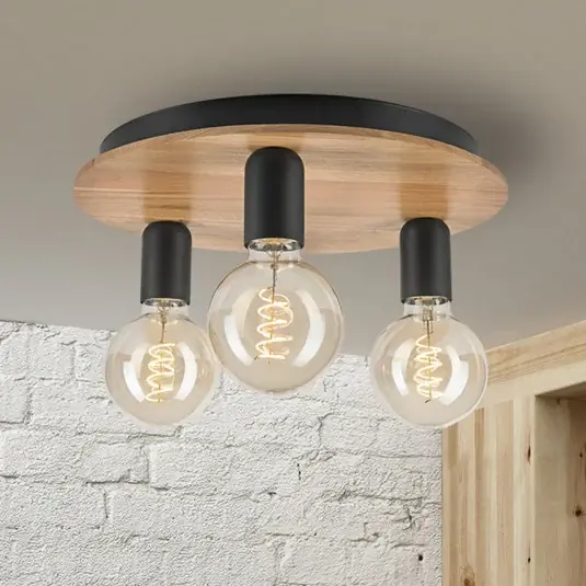 Plafoniera Dusty, legno di faggio, nero, Ø 33 cm, a 3 luci Soddisfatti O Rimborsati