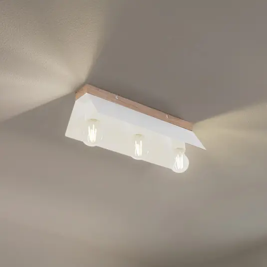 Prezzo Conveniente Plafoniera Esme, bianca, lunghezza 40 cm, metallo/legno, a 3 luci