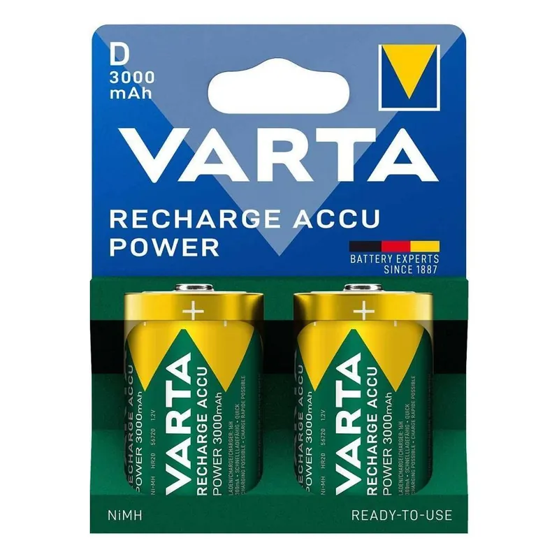Spedito Oggi Batterie ricaricabili NiMH formato D 3000mAh Varta 56720101412 confezione 2 pezzi