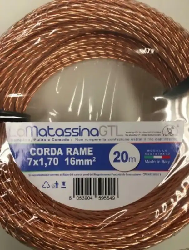 Offerta Limitata Corda rame nudo 16 mmq 10 metri GO-AT TOPLINE MCORDCU1610 installazioni equipotenziali